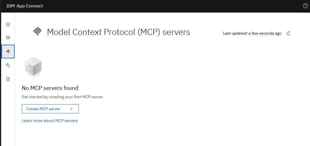 Empty MCP servers list with Create MCP server button